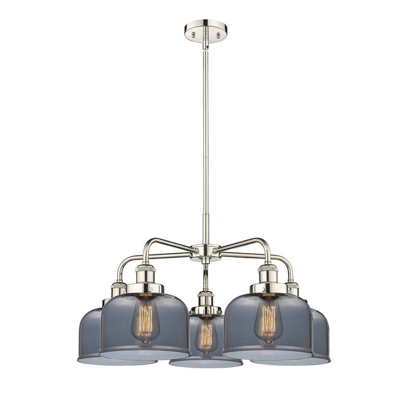 Innovations Lighting Bell - 5 Light 26" Stem Hung Chandelier - Polished Nickel/Light Smoke