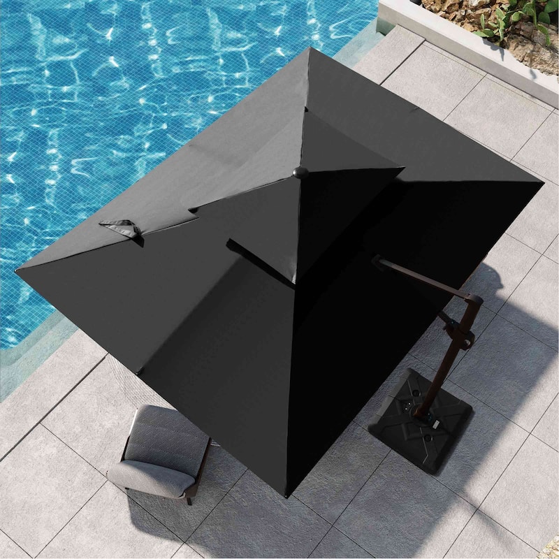 9 FT x 12 FT Outdoor Patio Dual Top Umbrella Cantilever Offset with Base - Black