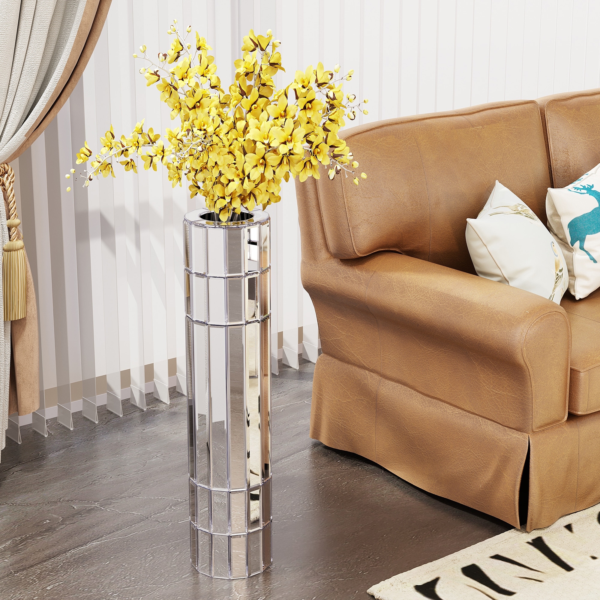 29.92(76cm)Tall Floor Vase Mirrored Silver Round Vase for Home Decor Mirrored Glass Decorative Modern Vase Ideal
