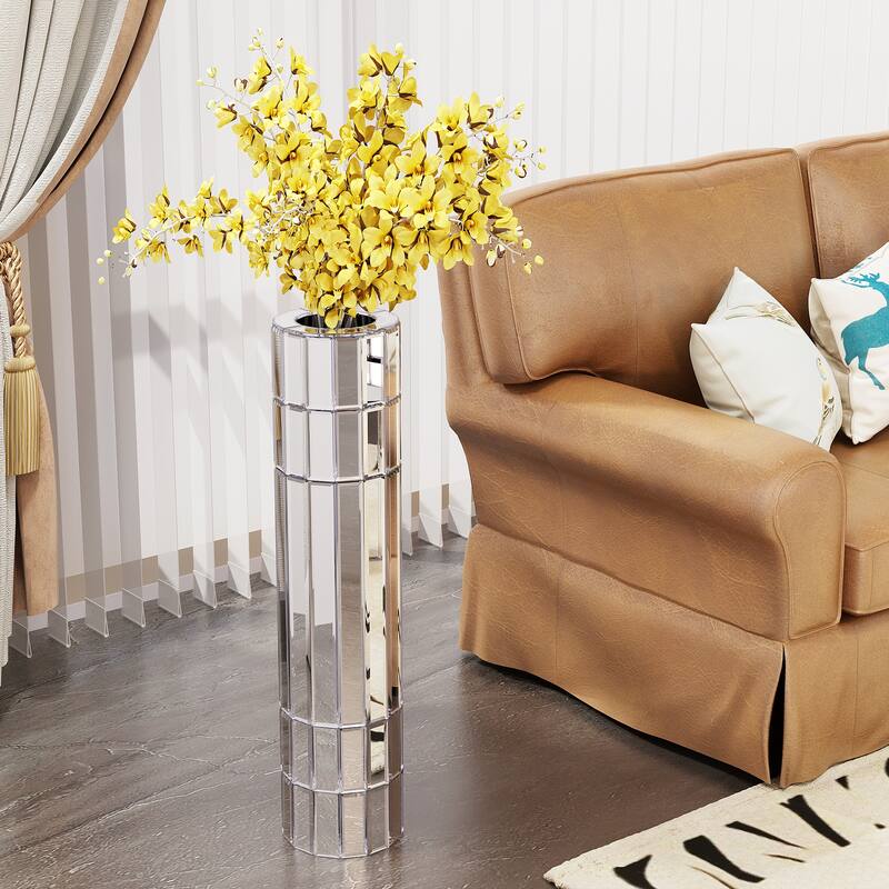 29.92"(76cm)Tall Floor Vase Mirrored Silver Round Vase for Home Decor Mirrored Glass Decorative Modern Vase Ideal - Silver