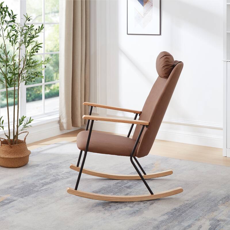 Accent Rocking Chair with Adjustable Headrest Pillow