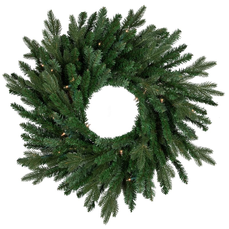 Pre-Lit Grande Spruce Artificial Christmas Wreath 24-Inch Clear Lights - 24"