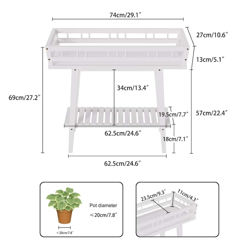 2 Tier Wood Plant Stand Flower Shelf Indoor Outdoor Narrow Table White - 29" L x 10.6" W x 27.2" H