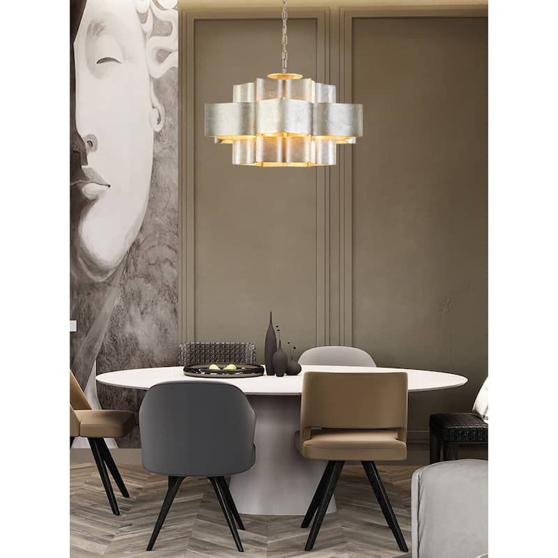 12-Light Antique Silver Leaf 3 Tier Metal Chandelier