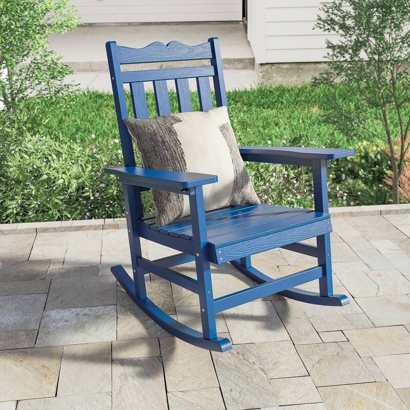 LIVOOSUN Patio Adirondack Chair Outdoor Plastic Rocking Chair - Navy Blue