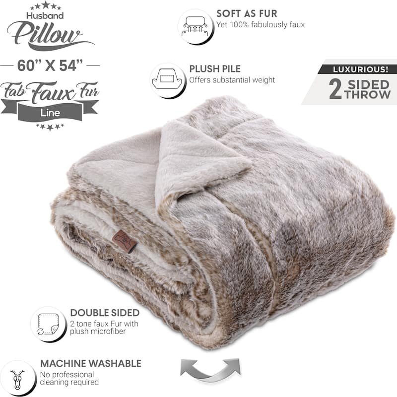 Husband Pillow - Exquisite Cozy Faux Fur - Double Sided Weighted Throw Blanket - 2-tone, 50"X 60"