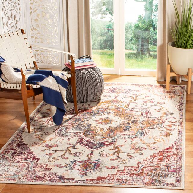 SAFAVIEH Crystal Floretta Vintage Boho Medallion Rug - 3' x 5' - Light Blue/Burgundy