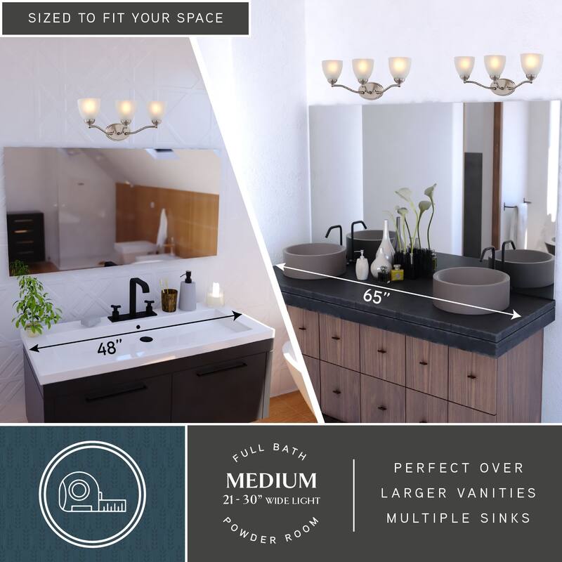 Bellwood Traditional Bathroom Vanity Wall Lighting Fixture, Glass Shade, Dimmable, LED Compatible, Over the Mirror Mount