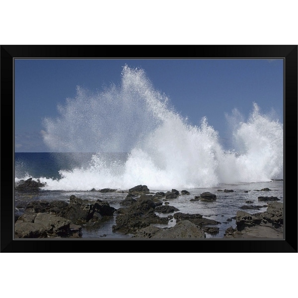 "Rocks and splashing waves" Black Framed Print
