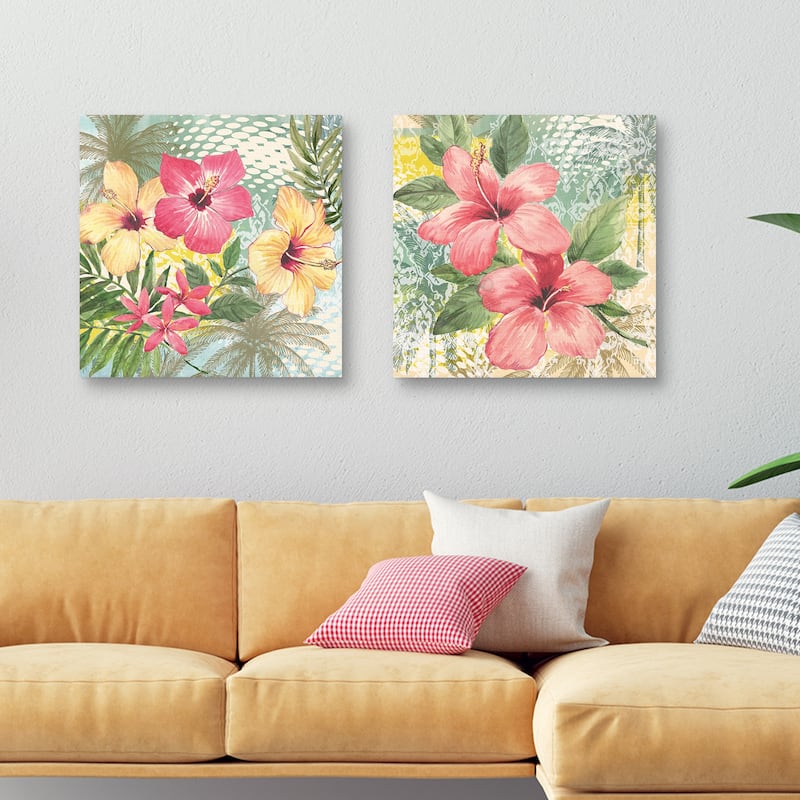 Retro Tropical Three Hibiscus, Retro Tropical Two Hibiscus by Elena Vladykina Canvas Art Prints