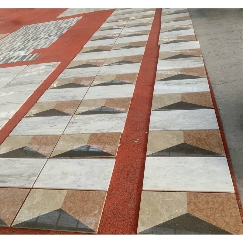 Roomfitters Waterjet Marble Tile, Polished Natural Stone for Floor and Wall, Genuine Marble, 2-Piece Box, White Gold Red Gray