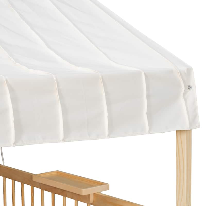 Full Size House Bed Wood Platform Bed with Tent and 21.7 inch Rail, LED Kids Bed with 2 Drawers Side Bookshelf Integrated Socket