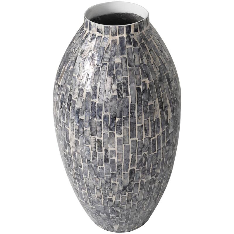 Gray Mother of Pearl Shell Handmade Mosaic Inspired Decorative Vase