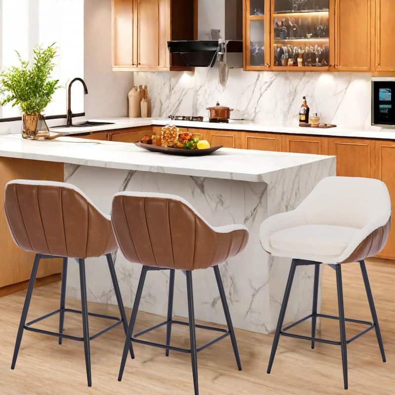 26" Counter Height Bar Stools Set of 2, 360° Swivel Upholstered Barstools for Kitchen Island