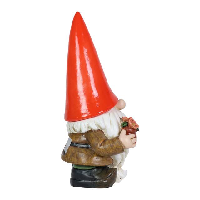 Exhart Solar Red Hat Garden Gnome With Flowers and Trowel Statuary, 6.5 by 12.5 Inch