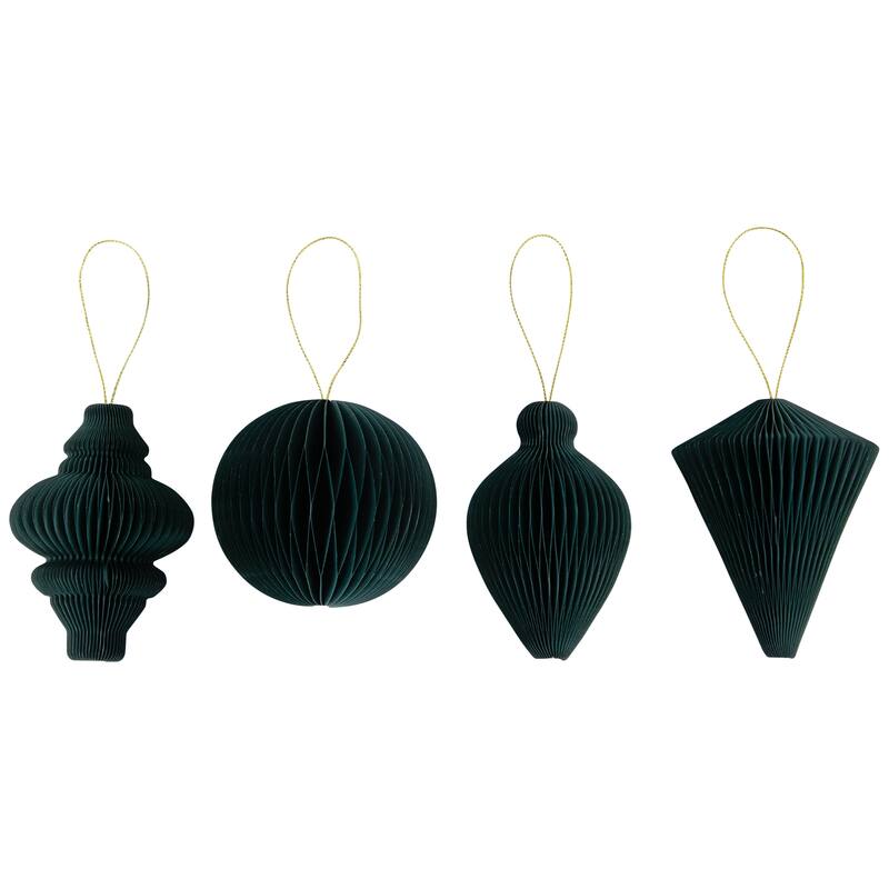 Accordion Honeycomb Foldable Paper Christmas Finial Ornaments - 4" - Green - Set of 4