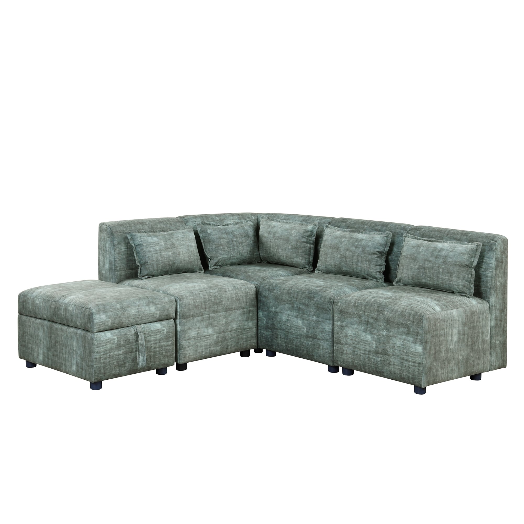 Blue-Green Chenille Fabric Sectional Sofa Sets L-shape Sectionals ...
