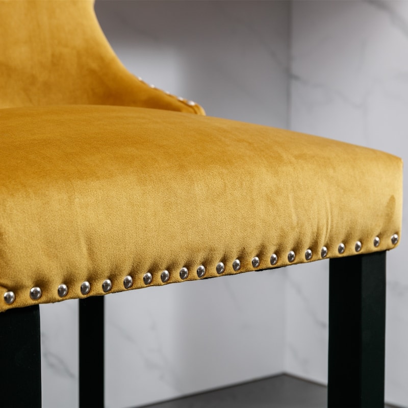 Nailhead Trim Velvet Bar Stools, Tufted Button Wingback Dining Chair, Wooden Legs Counter High Bar Chair, Set of 2