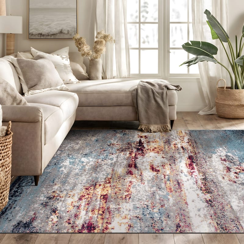 World Rug Gallery Distressed Abstract Watercolor Area Rug