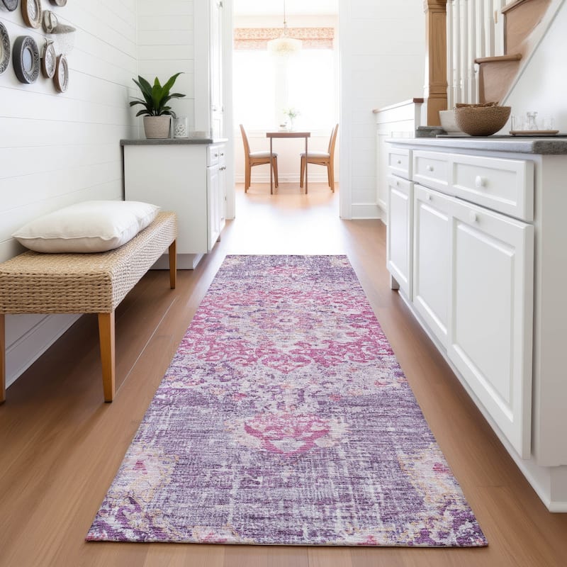 Premium Washable Super Soft Vintage Traditional Mayfield Rug - Purple - 2'3" x 7'6"
