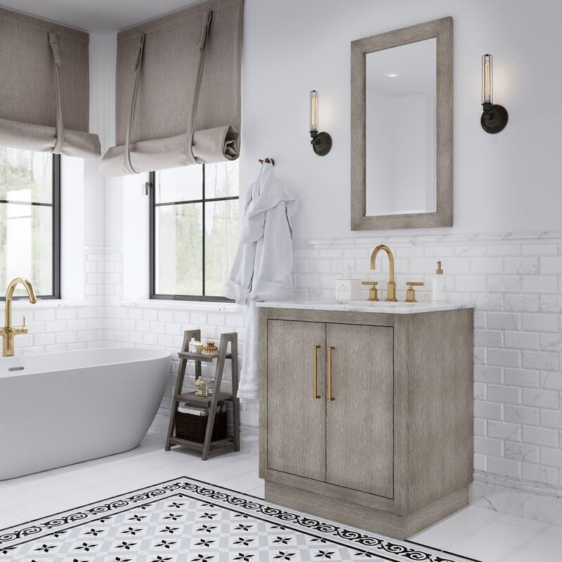 Hugo Carrara Marble Countertop Vanity with Mirror and Gooseneck Faucet