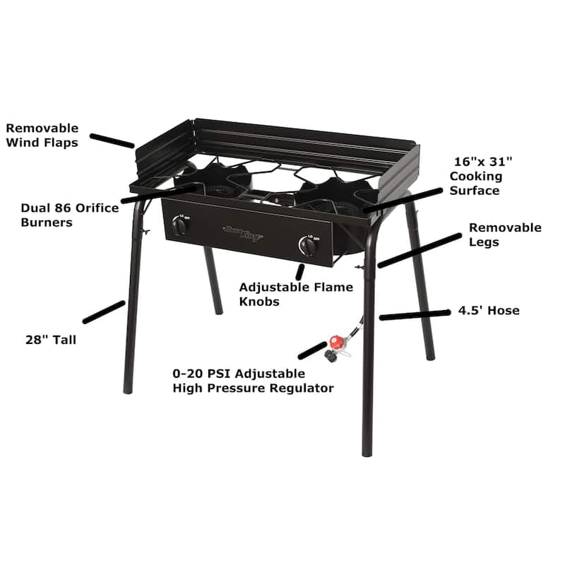 Flame King 200,000 BTU Heavy Duty Portable Propane 2-Burner Gas Stove