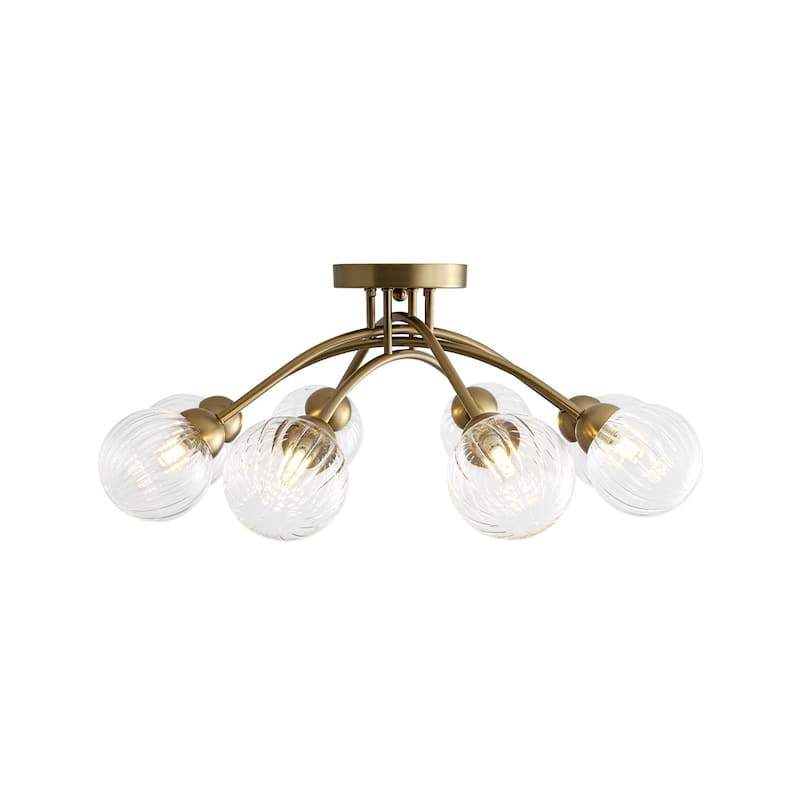 Contemporary Clear Ribbed Glass Globe Round Sputnik Ceiling Light 27in