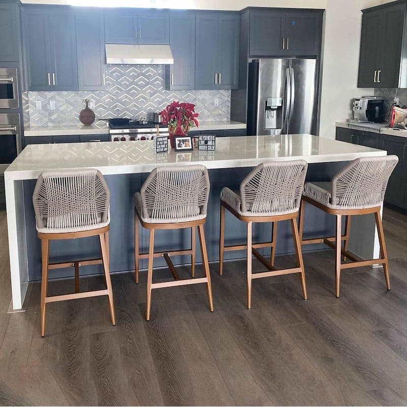 PURPLE LEAF Modern Counter Bar Stools Set of 4 Rattan Chairs with Back and Cushion Kitchen Barstools