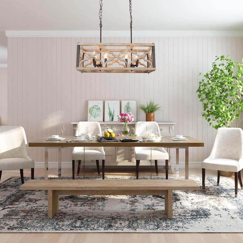 Clovy Modern Farmhouse 8-Light Wood Chandelier Island Lights for Dining Room - L 27.5" x W 10" x H 10"