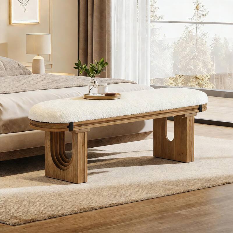 47.24" Solid Wood Upholstered Bedroom Bench, Bed End Entryway Bench for Hallway Living Room Kitchen