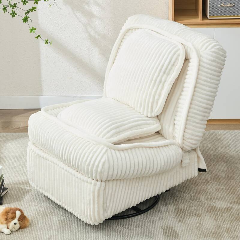 Recliner Chair with Pull Footrest, Swivel Rocking Single Sofa Chair, Upholstery Lounge Chair with Adjustable Backrest