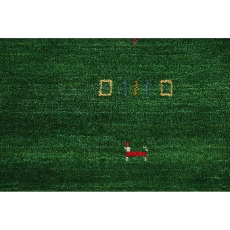 Green Gabbeh Oriental Rug Hand-Knotted Wool Carpet - 5'0" x 7'6"