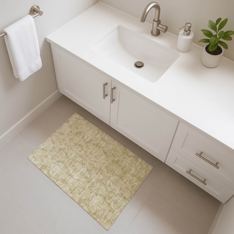 Premium Washable Super Soft Traditional Damask Mayfield Rug - Tan - 1'8" x 2'6"