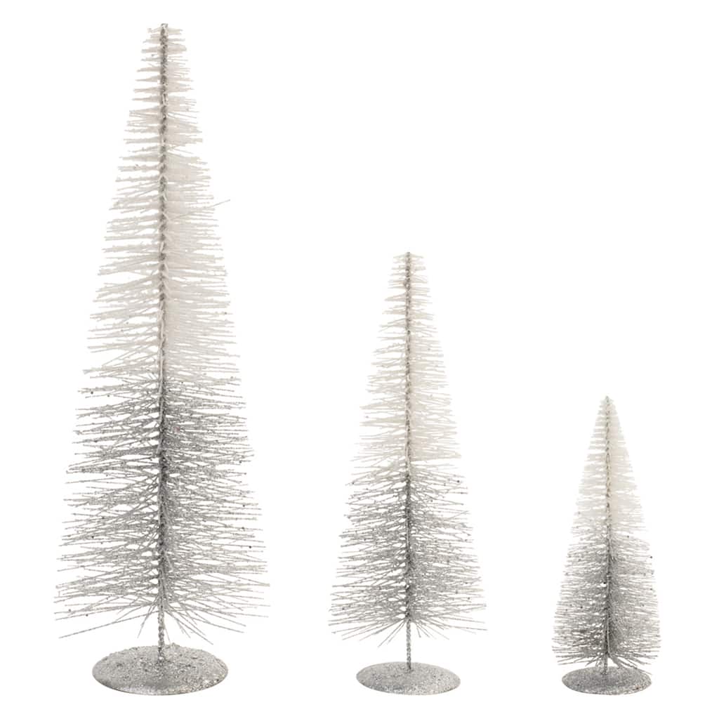 Glittered Ombre Bottle Brush Tree Christmas Tabletop Decorations - 19.5" - Set of 3