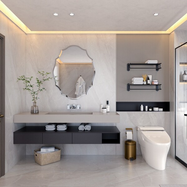 Beveled Frameless Wall Mirror Elegant Scalloped Bathroom