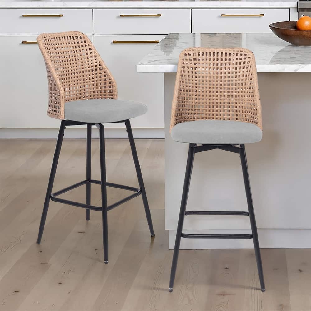 2 Set Wicker 28.6" Upholstered Counter Bar Stool With Back