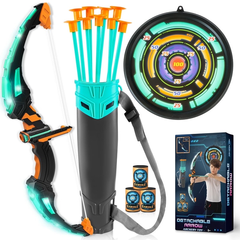 Kids Bow and Arrow Set LED Light Up Archery Toy Set with 9 Suction Cup Arrows - Multicolor
