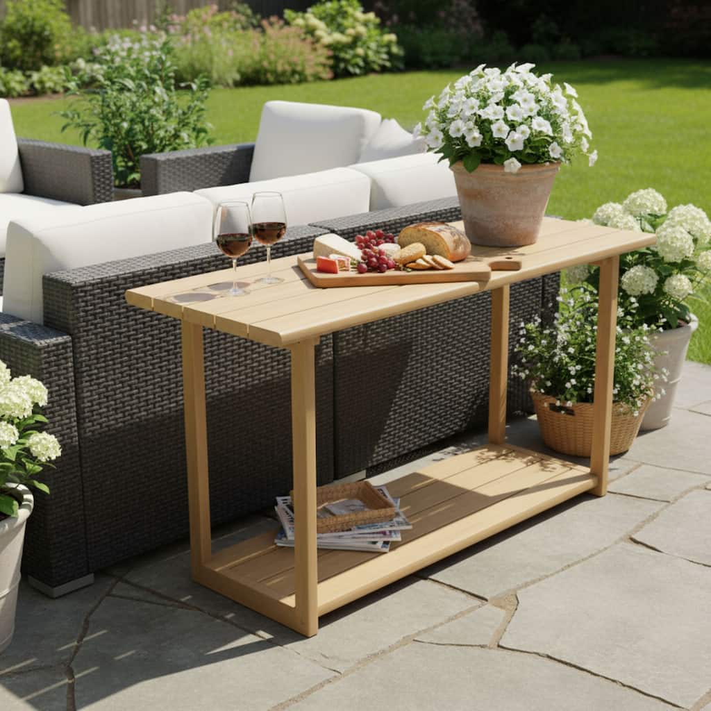Roomfitters Woodside Outdoor Acacia Wood Buffet Console Table with Storage Shelf, Light Teak Finish - Light Teak