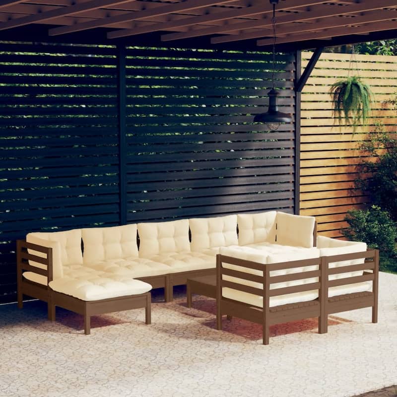 vidaXL Solid Pinewood Patio Lounge Set 10 Piece with Cushions Multi Colors