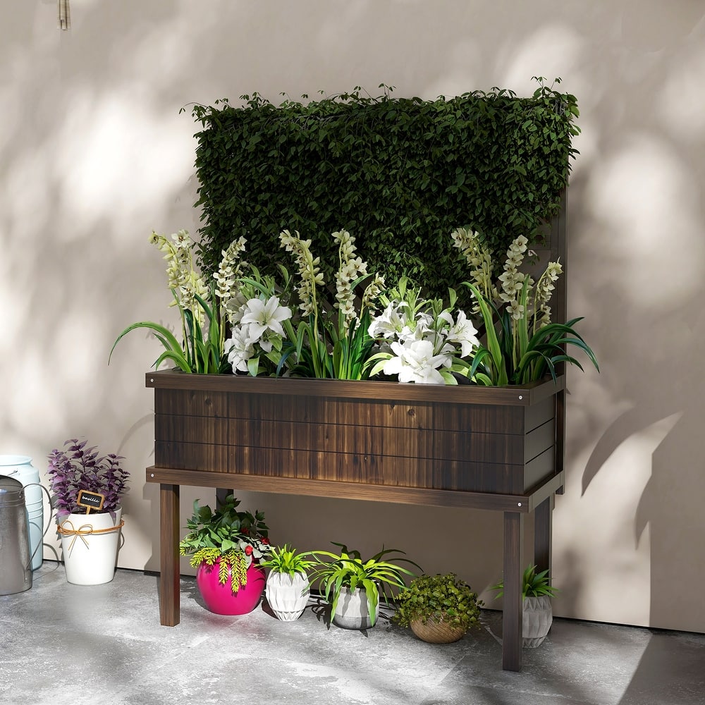 Outsunny Raised Garden Bed with Trellis for Climbing Plants, Vegetable, Grape Vines, Flowers, Wood Planter with Legs