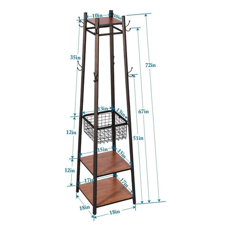 Coat Rack Freestanding,Hall Tree with Metal Basket