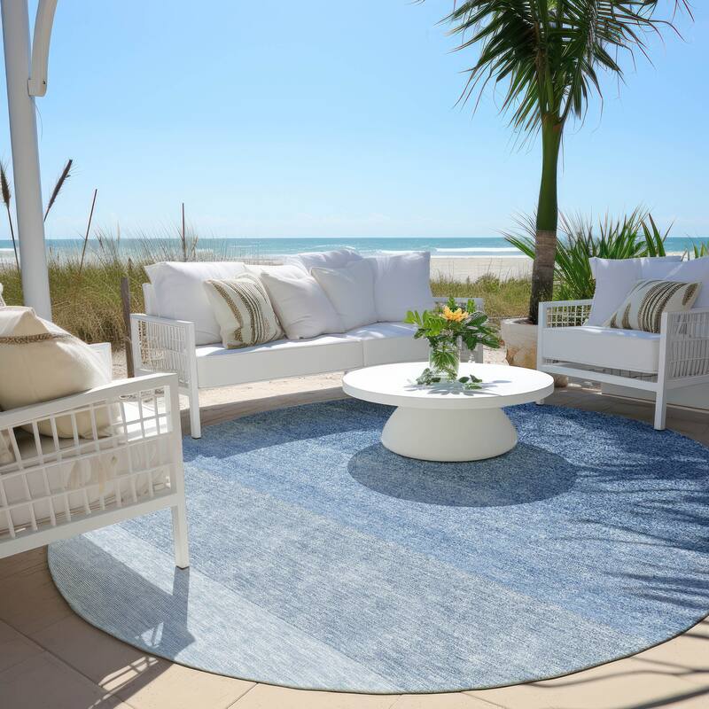 Machine Washable Indoor/ Outdoor Chantille Ombre Solid Rug - Blue - 8' x 8'