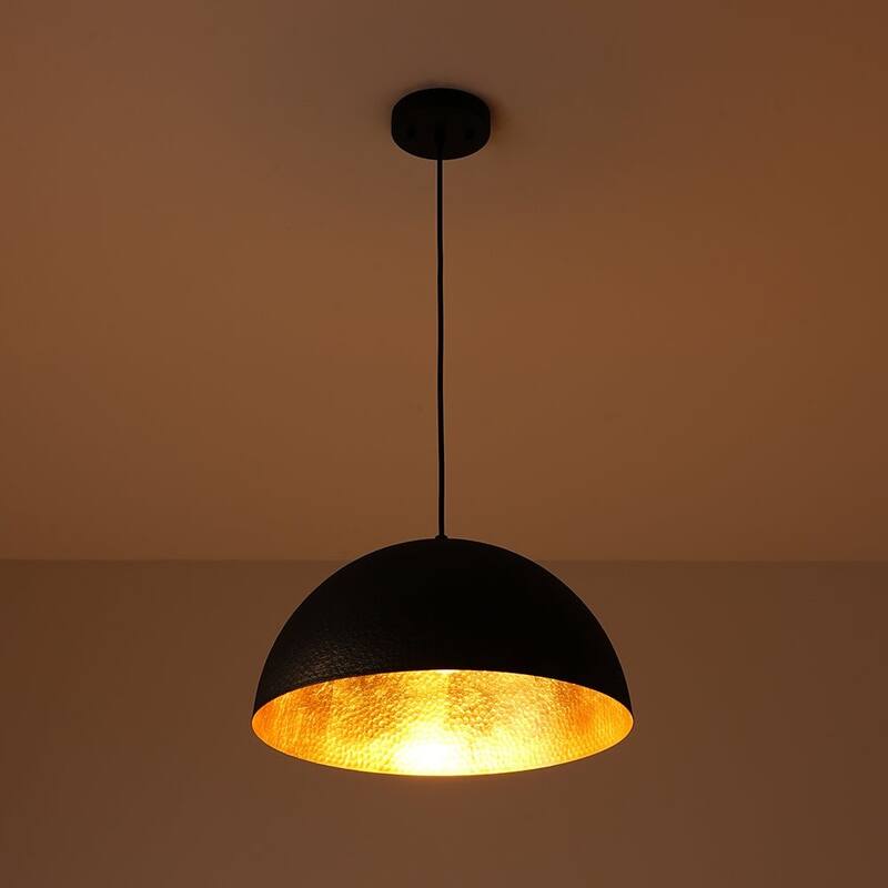 Industrial 1-Light Black Large Metal Dome Pendant Light Sprayed Gold - 15.7 inches