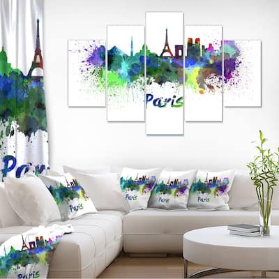 Designart "Paris Skyline" Cityscape Canvas Art Print