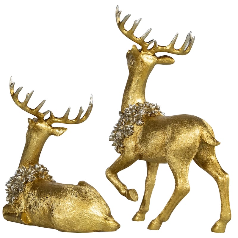Reindeer with Wreaths Christmas Figurines - Gold - Set of 2