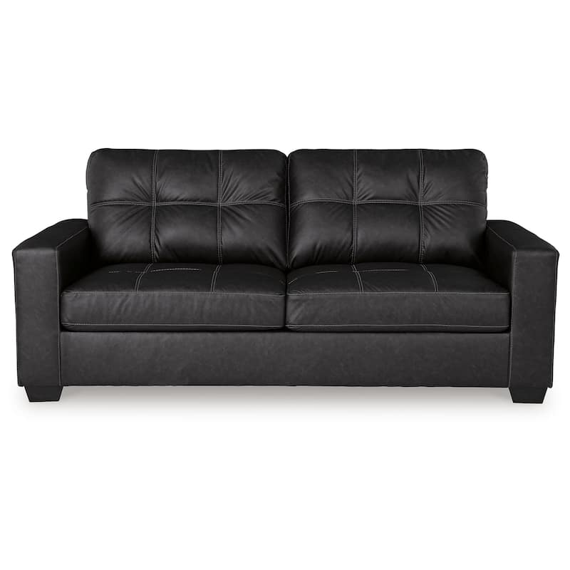Barl Sofa, Modern Style 85 Inch Soft Tufted Rich Black Faux Leather