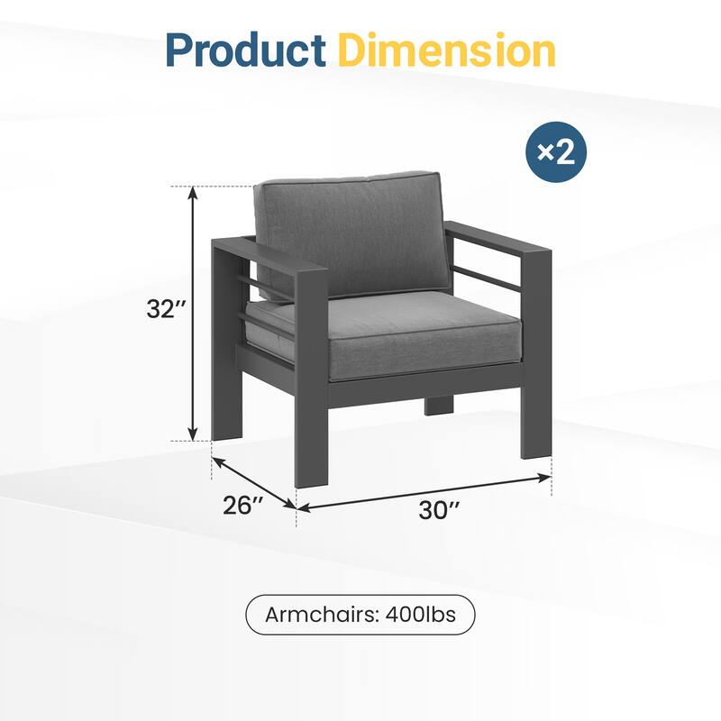 All-weather Outdoor Single Sofa for Balcony, Garden, Deck, Backyard
