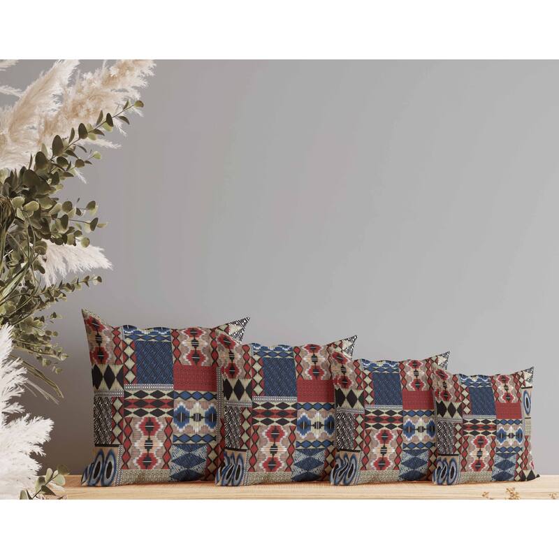 Patched Perfection Faux Suede Reversible Throw Pillow Blue and Red