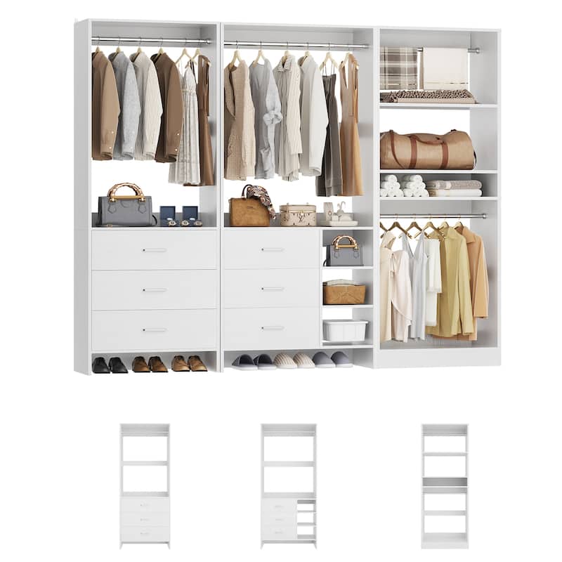 Cimly Set of 3 Closet System with 6 Drawers, 104'' Wide Freestanding Closet Organizer