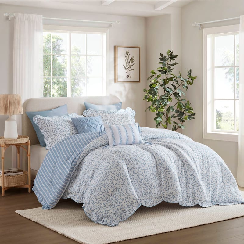 Madison Park Darcy 5 Piece Print Comforter Set - Queen - Blue